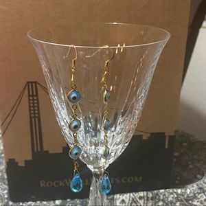 Maa Designs unique Turkish evil eye with Swarovski turquoise blue drop crystal